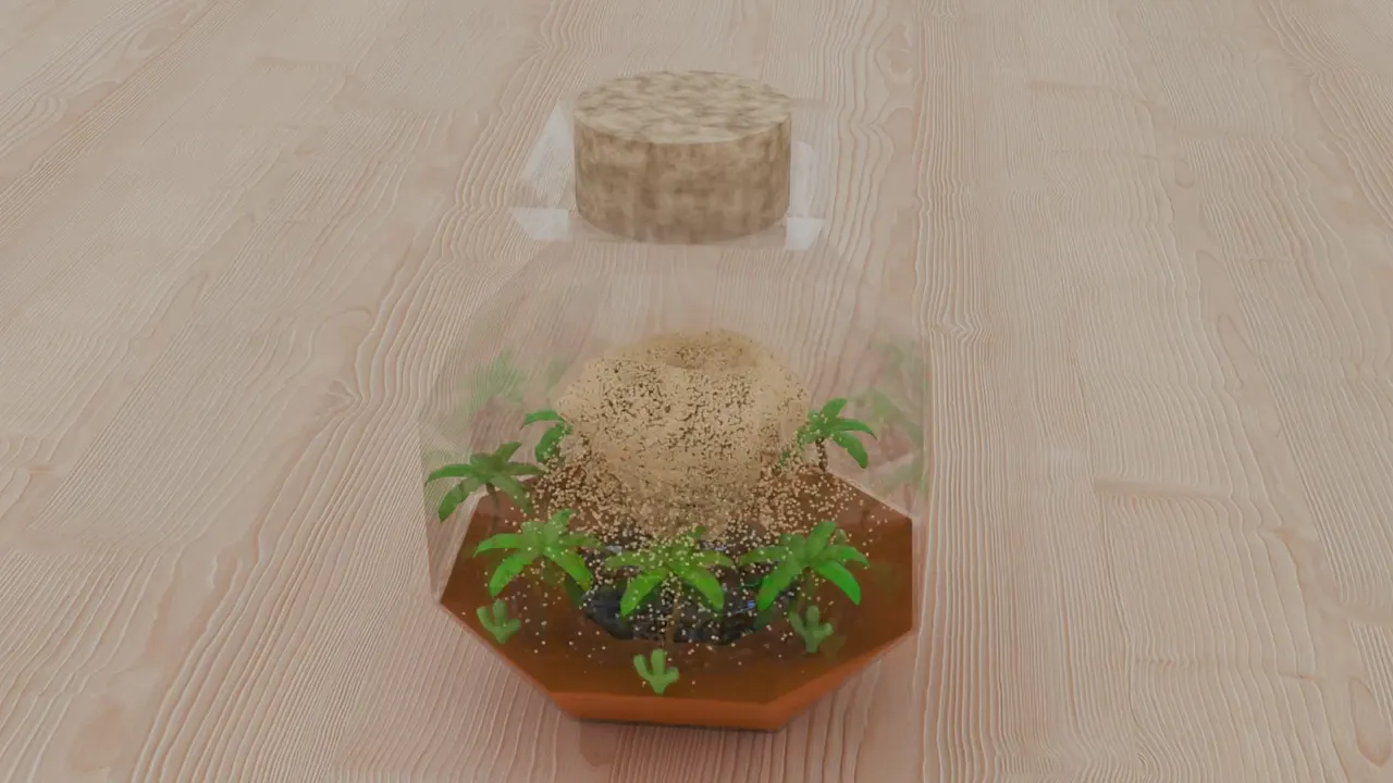 Desert Oasis in a Glass Jar — 3D animation still