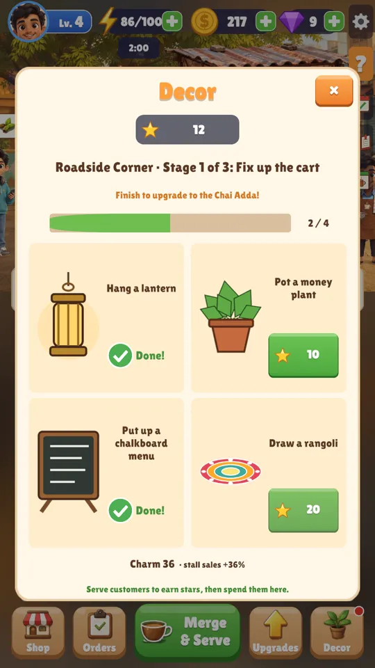Chai & Charm decor screen: fixing up the roadside cart