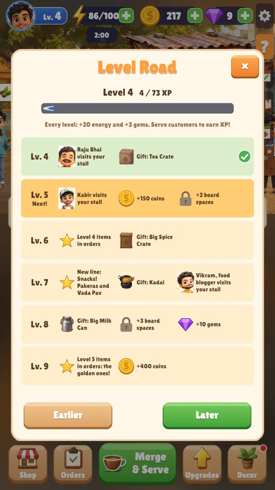 Chai & Charm level road with rewards
