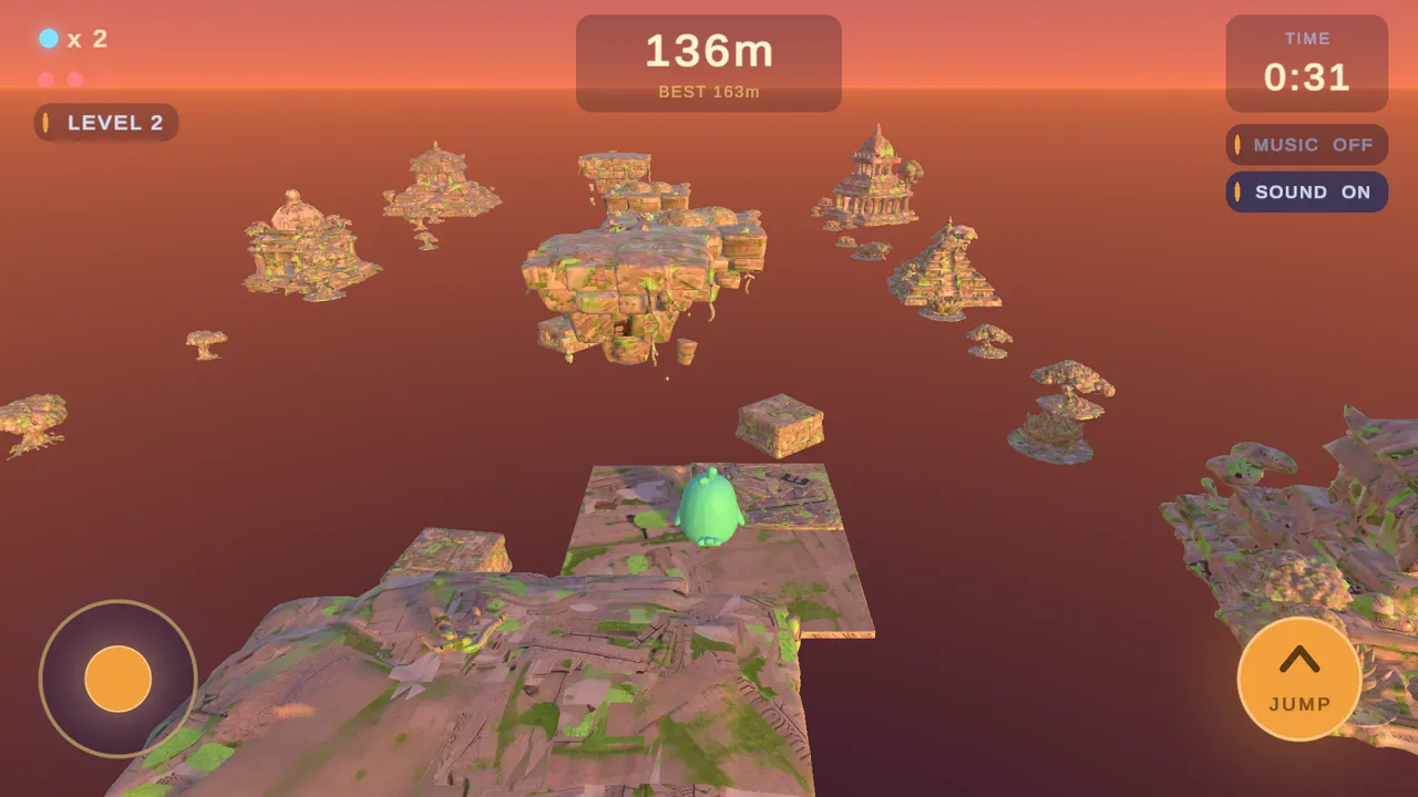 Kuyil gameplay with the golden bird leaping between islands